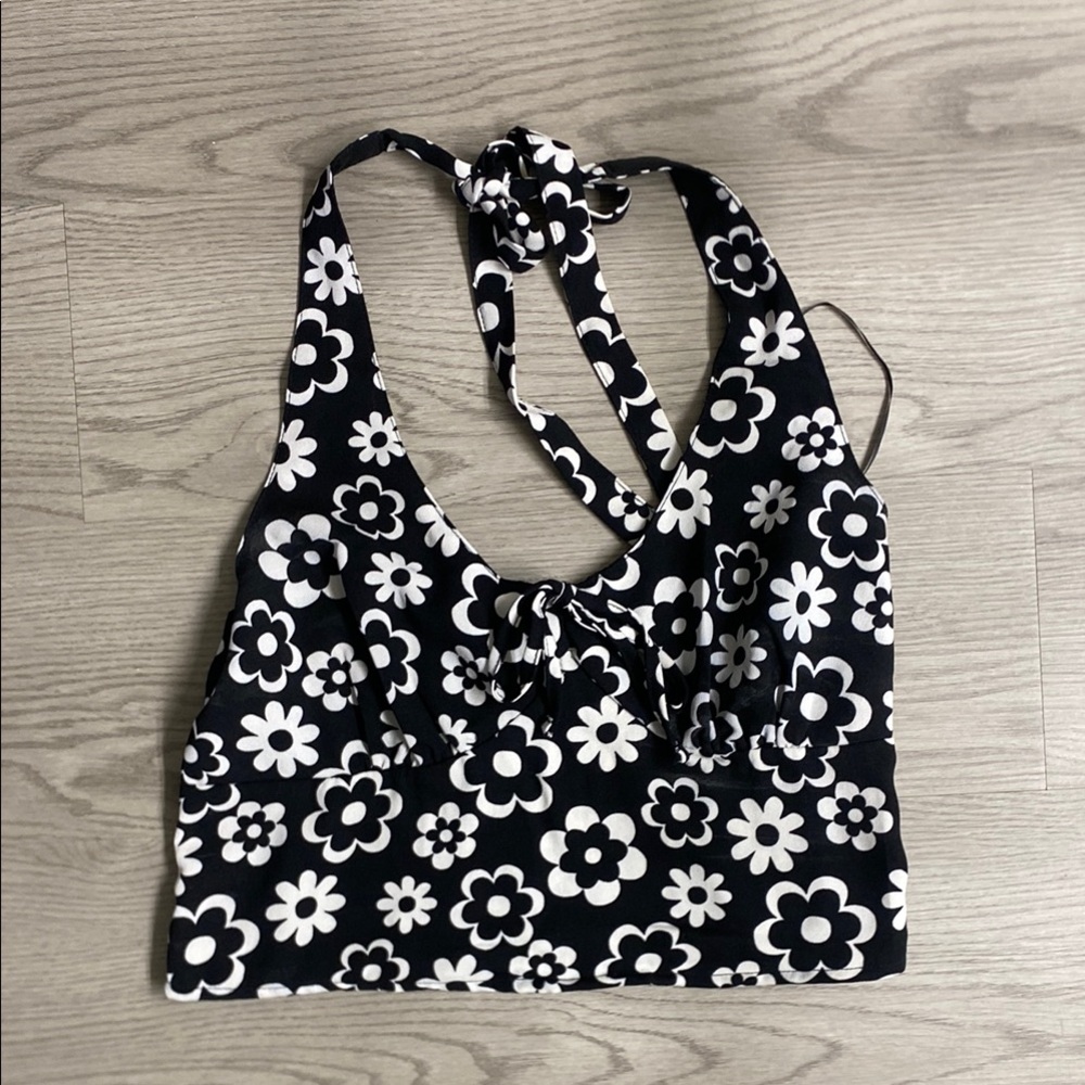 Floral Halter Top - Black and White